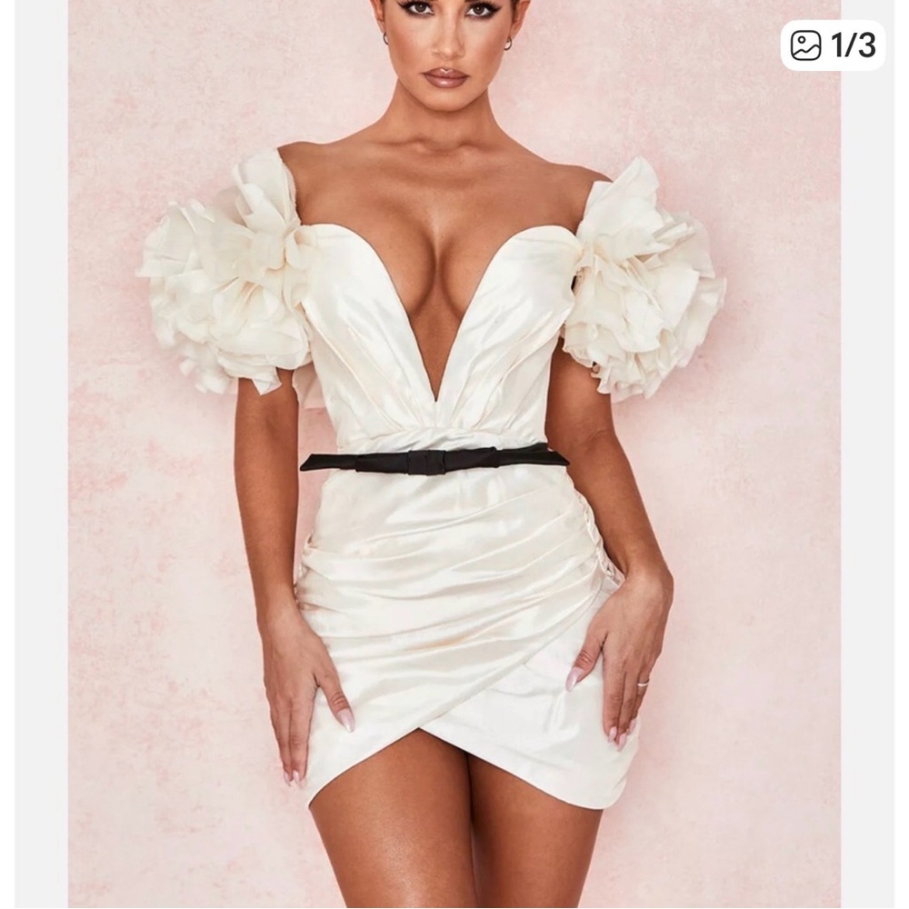 HOUSE OF CB - AGATHA Cream Satin Dress - Picture 2 of 5